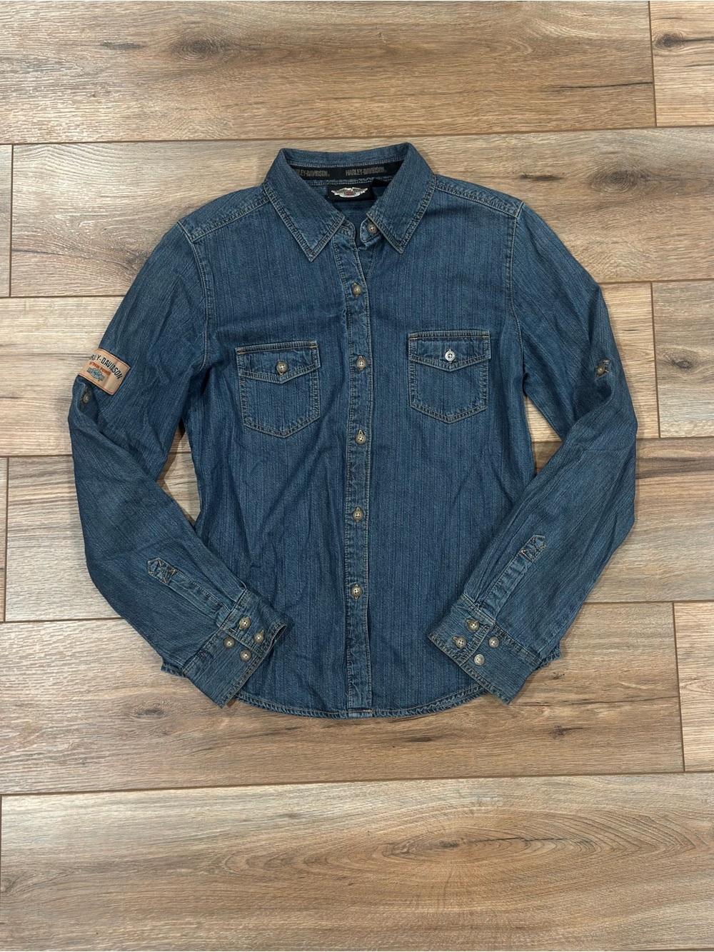 HARLEY DAVIDSON 100% Cotton Vintage 2005 Y2k Western Denim Button-up | Sz Small